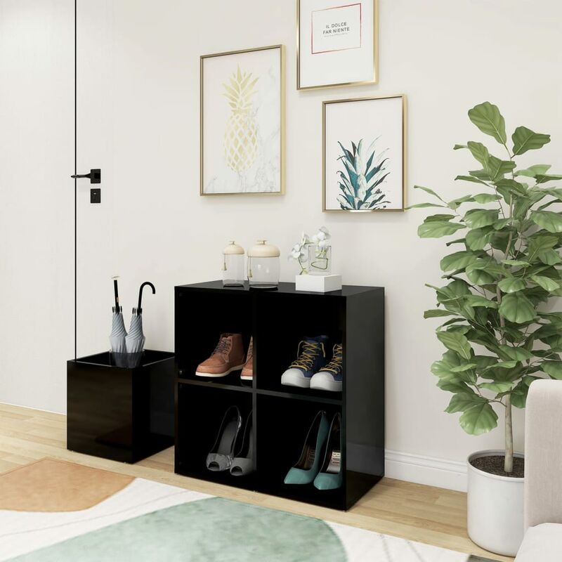 

Armario zapatero de sala aglomerado negro brillo 105x35,5x70 cm