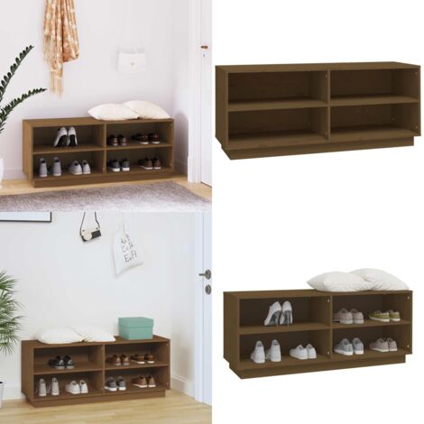 Armario zapatero madera maciza de pino marrón miel 110x34x45 cm - Armario de madera - Armario de pino