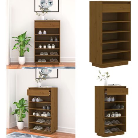 Armario zapatero madera maciza de pino marrón miel 60x34x105 cm - Armario de madera - Armario de almacenamiento