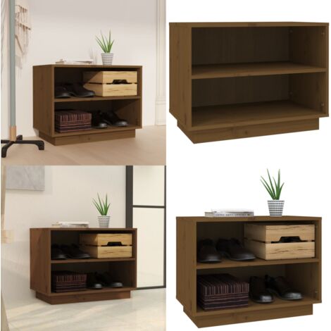 Armario zapatero madera maciza de pino marrón miel 60x34x45 cm - Armario de madera - Armario de almacenamiento