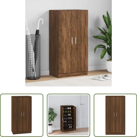 Armario zapatero -  Mueble zapatero madera contrachapada roble marrón 55x35x108 cm