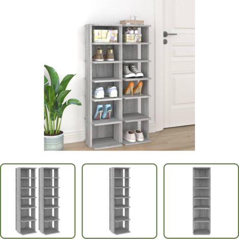 Armario -  Zapateros 2 uds madera contrachapada gris Sonoma 27,5x27x102 cm