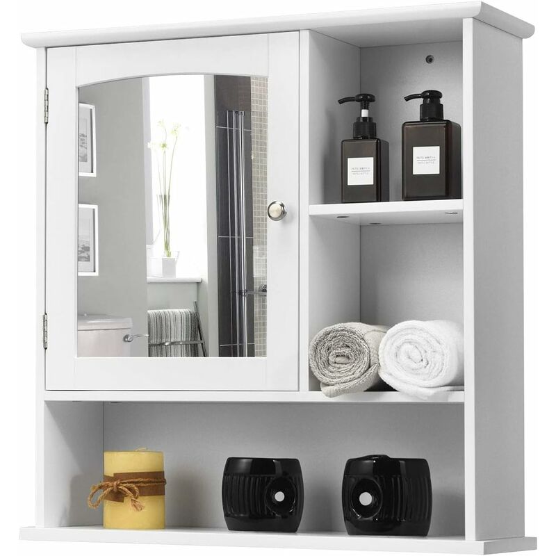 

Armario de Baño con Espejo Armario 60 x 18 x 63 cm de Pared con Puerta y Estantes