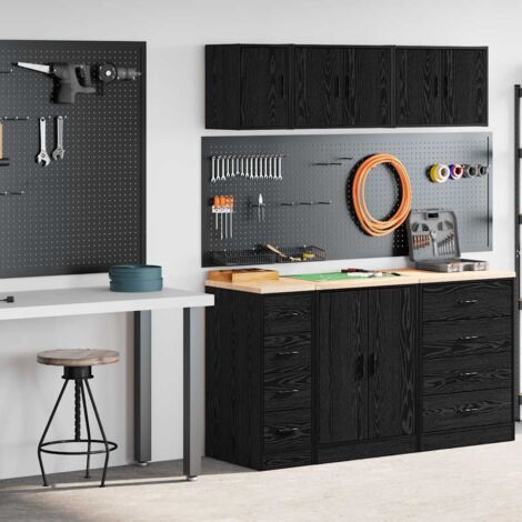 Armarios 2 uds para garaje madera de ingeniería negro