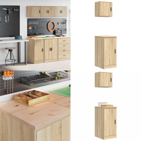 Armarios 2 uds para garaje madera de ingeniería roble sonoma - Armario de herramientas - Armario de almacenamiento