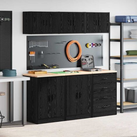 Armarios 6 uds para garaje madera de ingeniería negro