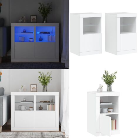 Armarios auxiliares luces LED 2 uds madera de ingeniería blanco - Luces LED RGB - Almacenamiento