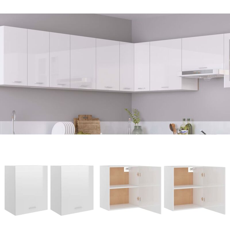 

Armarios colgantes 2 uds aglomerado blanco brillo 50x31x60 cm - Blanco