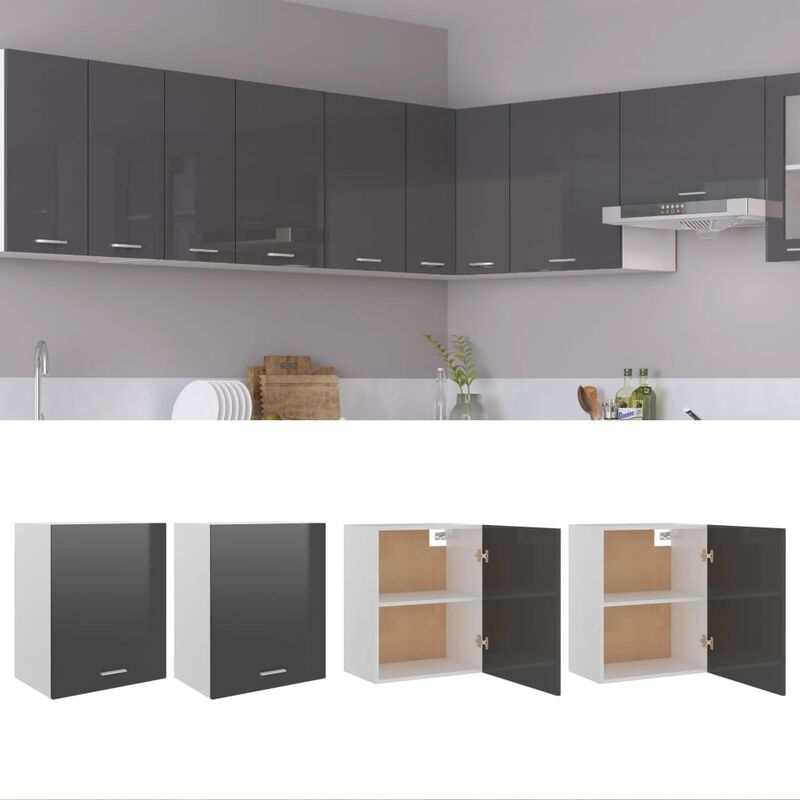 

Armarios colgantes 2 uds aglomerado gris brillo 50x31x60 cm - Gris