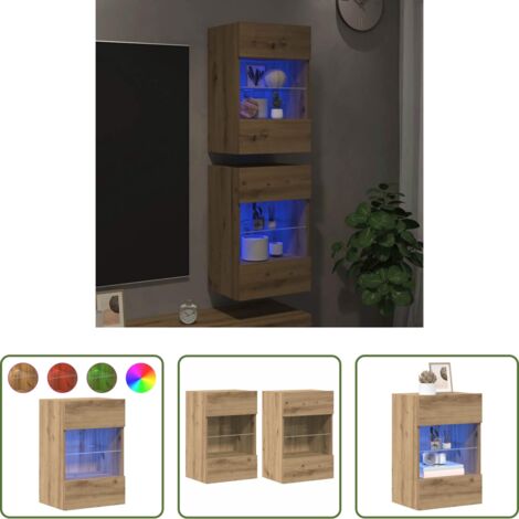 Armarios con luces LED -  Armarios de pared con luces LED para TV 2 uds roble artisian 40x30x60,5cm