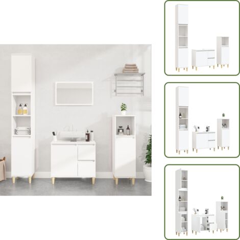 Armarios de baño 3 piezas - vidaXL Set de muebles de baño 3 piezas madera contrachapada blanco - Madera contrachapada