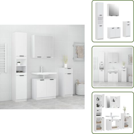 Armarios de baño con espejo - vidaXL Juego de muebles de baño 4 piezas madera contrachapada blanco - Almacenamiento de baño