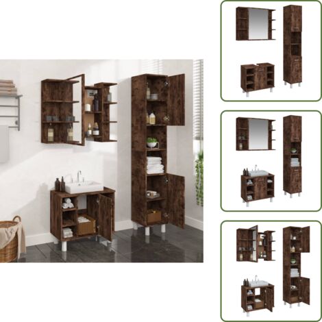 Armarios de baño con espejo - vidaXL Set de muebles baño 3 pzas madera contrachapada roble ahumado - Muebles de baño de madera contrachapada