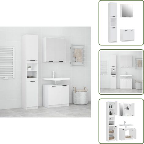 Armarios de baño con espejo - vidaXL Set de muebles de baño 3 piezas madera contrachapada blanco - Armarios de baño de madera contrachapada