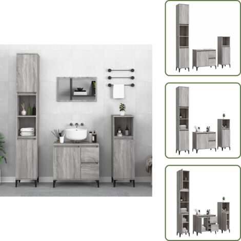 Armarios de baño gris - vidaXL Set de muebles de baño 3 pzas madera contrachapada gris sonoma - Armarios de baño con espacio de almacenamiento