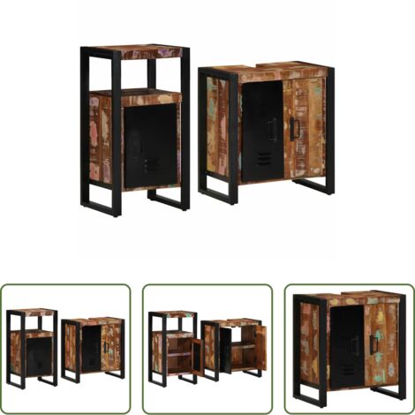 Armarios de baño -  Juego de muebles de baño 2 pcs Madera sólida recuperada