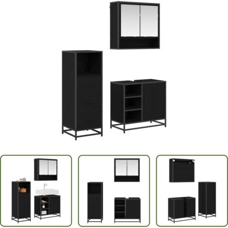 Armarios de baño -  Juego de muebles de baño 3 pcs Roble Negro Madera contrachapada