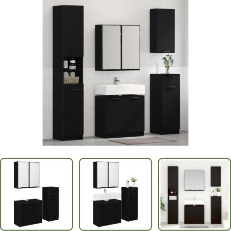 Armarios de baño -  Juego de muebles de baño 3 pcs Roble Negro Madera de ingeniería