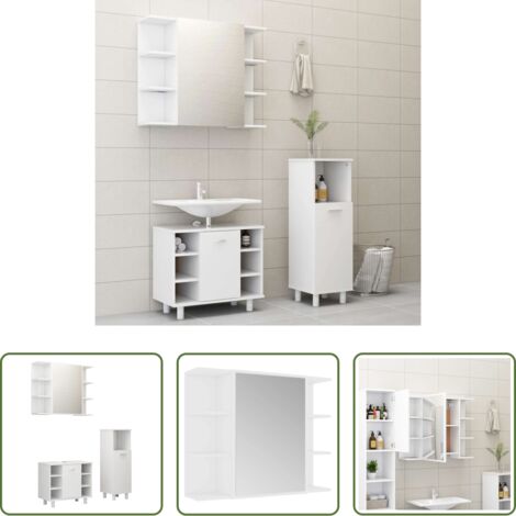 Armarios de baño -  Juego de muebles de baño 3 pzas madera de ingeniería blanco