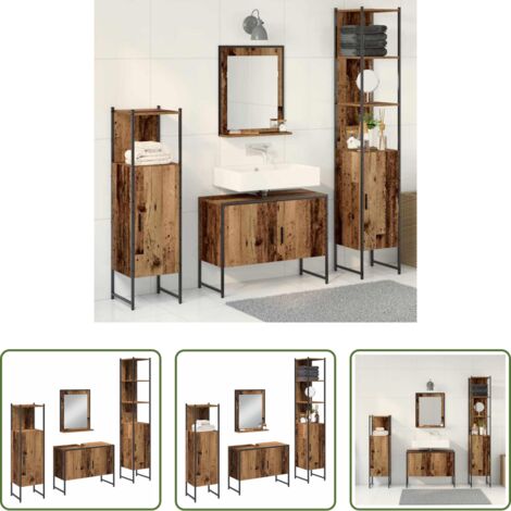 Armarios de baño -  Juego de muebles de baño 4 pcs Marrón Madera de ingeniería