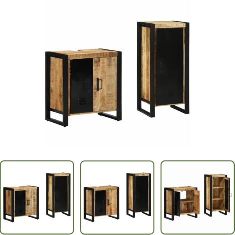 Armarios de baño -  Juego de muebles de baño con cajón 2 pcs Madera de mango maciza