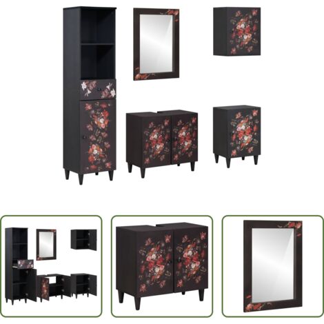 Armarios de baño -  Juego de Muebles de Baño con cajón 5 pcs Madera de mango maciza