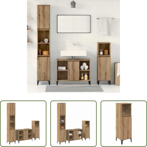 Armarios de baño -  Juego de muebles de baño con estante 3 pcs Roble artesanal