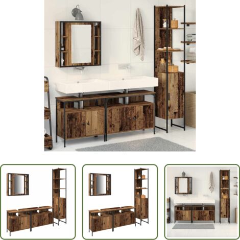 Armarios de baño -  Juego de muebles de baño con estante 4 pcs Madera envejecida