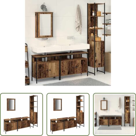 Armarios de baño -  Juego de muebles de baño con estante 4 pcs Madera Vieja