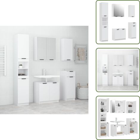 Armarios de baño madera contrachapada - vidaXL Juego de armarios de baño 5 piezas madera contrachapada blanco - Armarios de baño blanco