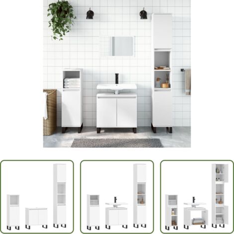 Armarios de baño -  Set de muebles de baño 3 piezas madera contrachapada blanco