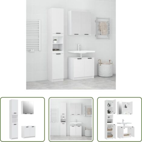 Armarios de baño -  Set de muebles de baño 3 piezas madera contrachapada blanco
