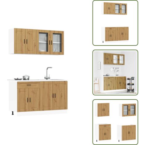 Armarios de cocina con cristal - vidaXL Mueble de cocina Kalmar 4 piezas artesanal roble - Muebles de cocina con patas ajustables