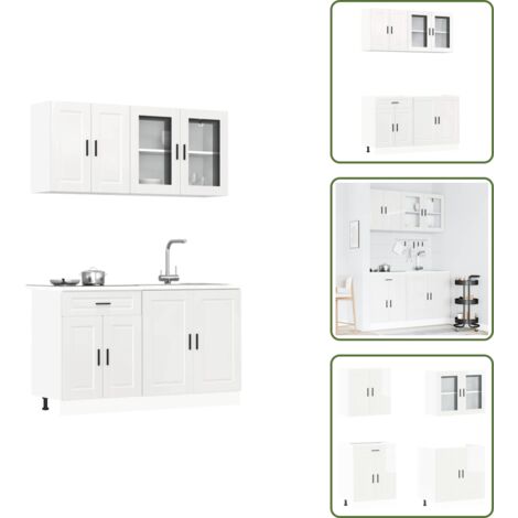 Armarios de cocina con patas ajustables - vidaXL Conjunto de armarios de cocina "Porto" de 4 piezas en madera de ingeniería blanca brillante - Armarios de cocina con vidrio
