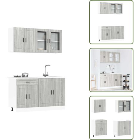 Armarios de cocina con patas ajustables - vidaXL Conjunto de armarios de cocina "Porto" de 4 piezas en madera de ingeniería Sonoma gris - Armarios de cocina con vidrio