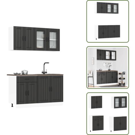 Armarios de cocina con vidrio - vidaXL Conjunto de armarios de cocina "Lucca" de 4 piezas de madera de ingeniería negra - Armarios de cocina de ingeniería