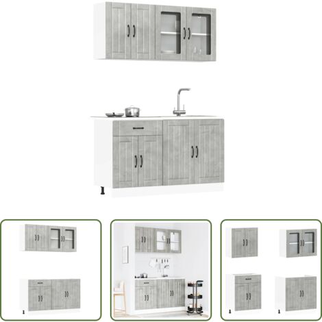 Armarios de cocina de 4 piezas -  Conjunto de armarios de cocina de 4 piezas "Lucca" de, madera de ingeniería gris hormigón