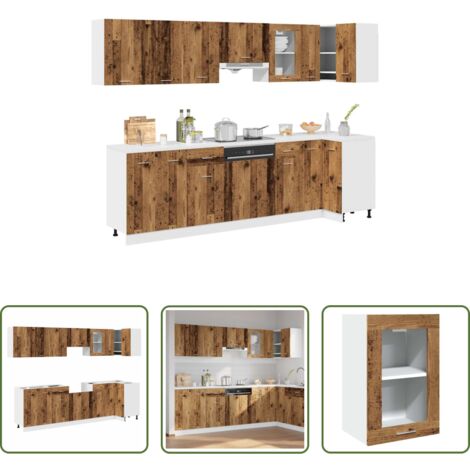 Armarios de cocina de madera -  Conjunto de armarios de cocina de 11 piezas "Lyon" de madera de ingeniería de madera vieja