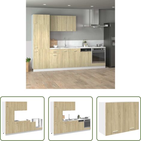 Armarios de cocina de madera -  Conjunto de armarios de cocina "Lyon" de 7 piezas de madera de ingeniería de roble Sonoma