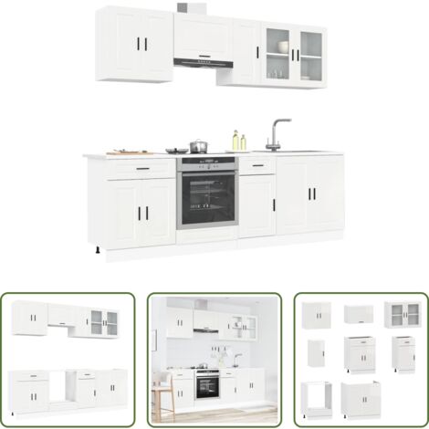 Armarios de cocina -  Mueble cocina Kalmar blanco de alto brillo 8 pzas