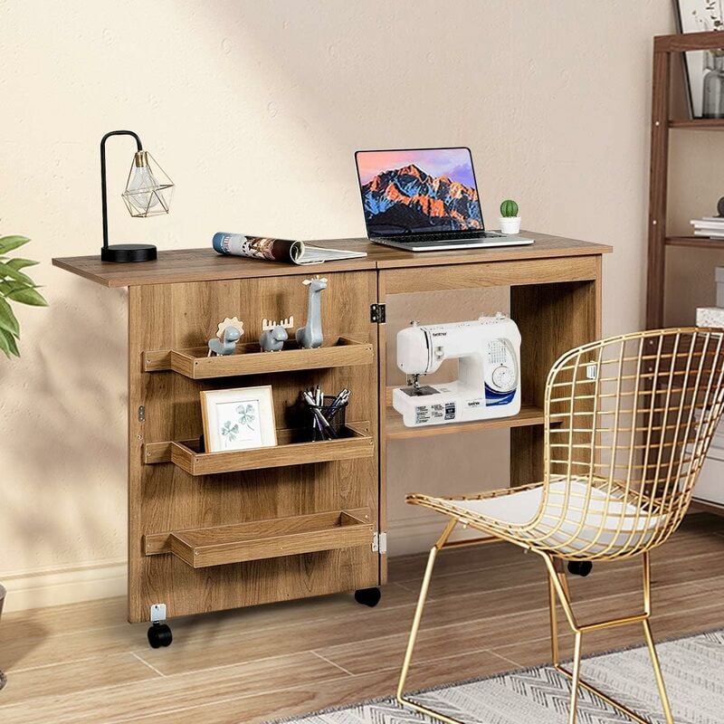 

Costway - Armarios de Costura Mesa Plegable con Ruedas Mueble para Máquina de Coser (Natural)