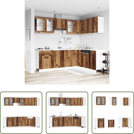 Armarios de madera -  Conjunto de armarios de cocina de 11 piezas "Lyon" de madera de ingeniería de madera vieja
