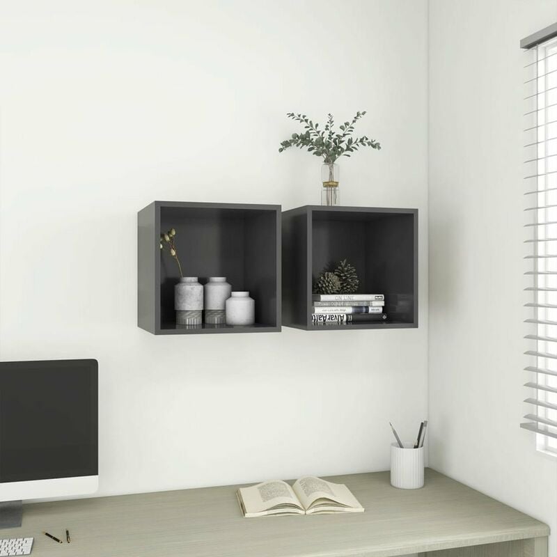 

Armarios de pared 2 uds gris aglomerado 37x37x37 cm