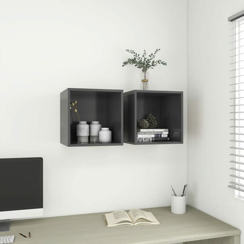 

Armarios de pared 2 uds gris aglomerado 37x37x37 cm