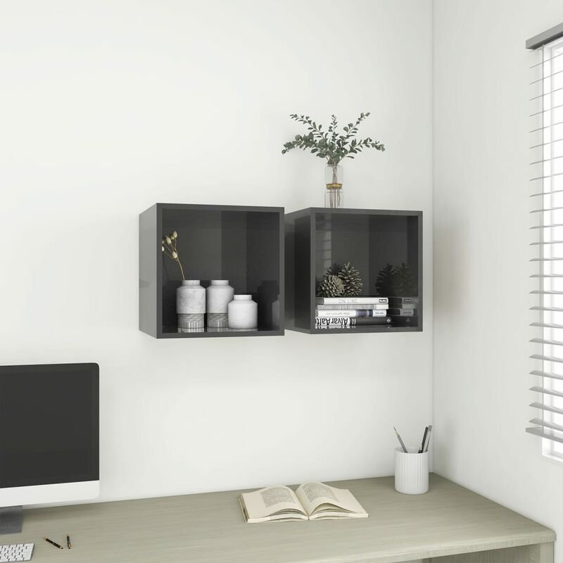 

Armarios de pared 2 uds gris brillo aglomerado 37x37x37 cm
