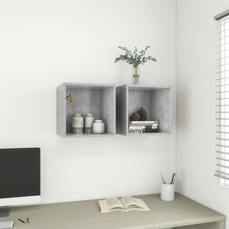 

Armarios de pared 2 uds gris hormigón aglomerado 37x37x37 cm