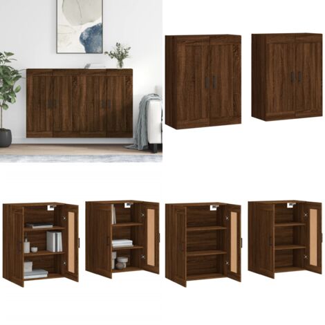Armarios de pared 2 uds madera de ingeniería marrón roble - Armario de madera - Armario de ingeniería