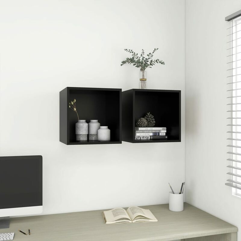 

Armarios de pared 2 uds negro aglomerado 37x37x37 cm