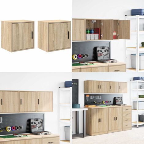 Armarios de pared 2 uds para garaje madera de ingeniería - Almacenamiento de herramientas - Armario de garaje