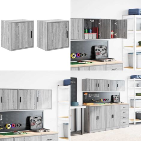 Armarios de pared 2 uds para garaje madera gris sonoma - Almacenamiento de herramientas - Armario de garaje